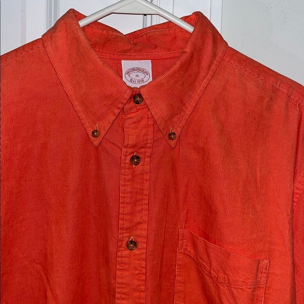 NICE Brooks Brothers Orange Soft Cotton Corduroy LS Work Casual Winter Shirt XL